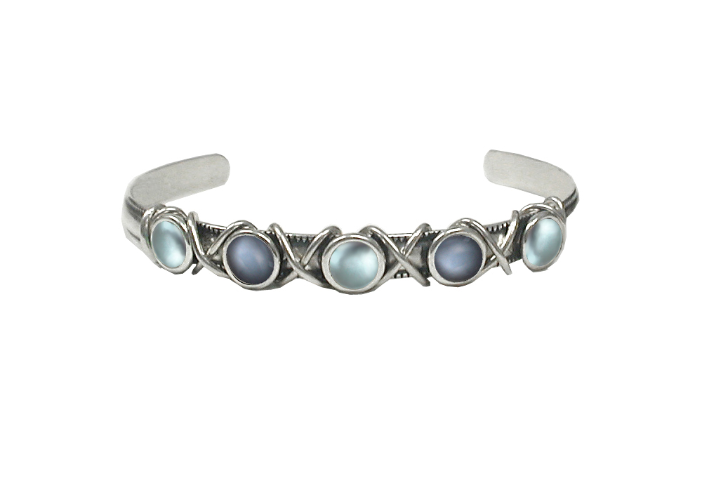 Sterling Silver Cuff Bracelet With Blue Topaz And Grey Moonstone